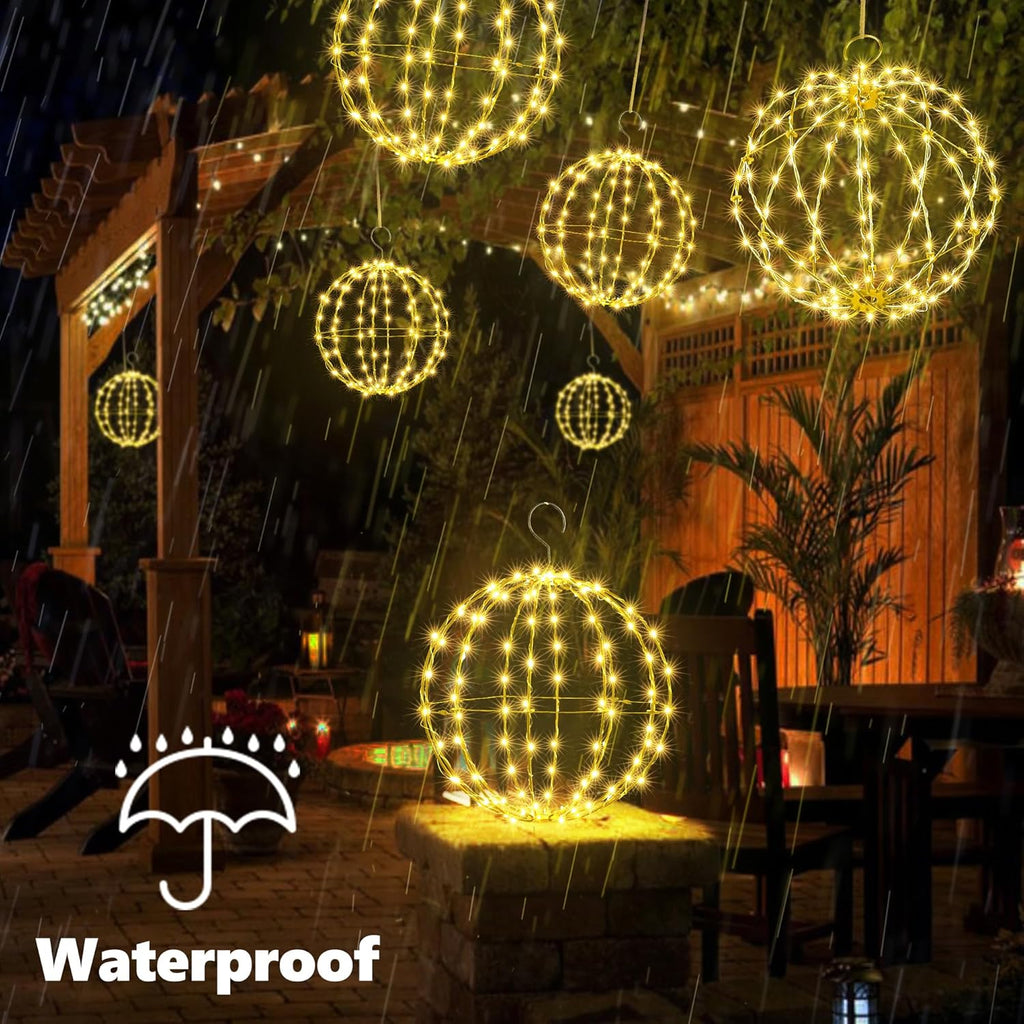 Joomer Weihnachtsbeleuchtung Außen Batterie Hängende LED Kugel Lichter Timer 33Cm 144 LED Und 28Cm 120 LED Leuchtkugel Weihnachtsdeko Außen 8 Modi Wasserdichte Für Garten Party Innen(2 Stück,Warmweiß)