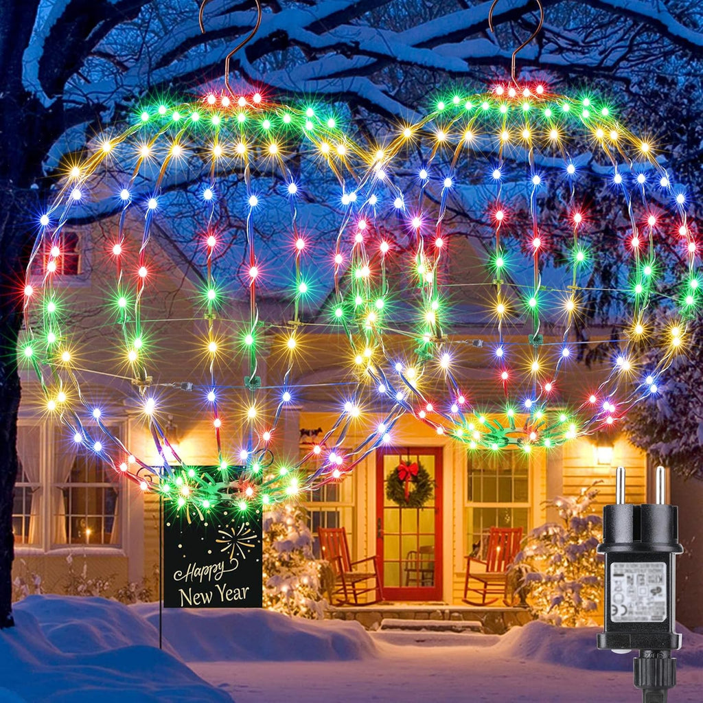 Joomer Weihnachtsbeleuchtung Außen Batterie Hängende LED Kugel Lichter Timer 33Cm 144 LED Und 28Cm 120 LED Leuchtkugel Weihnachtsdeko Außen 8 Modi Wasserdichte Für Garten Party Innen(2 Stück,Warmweiß)