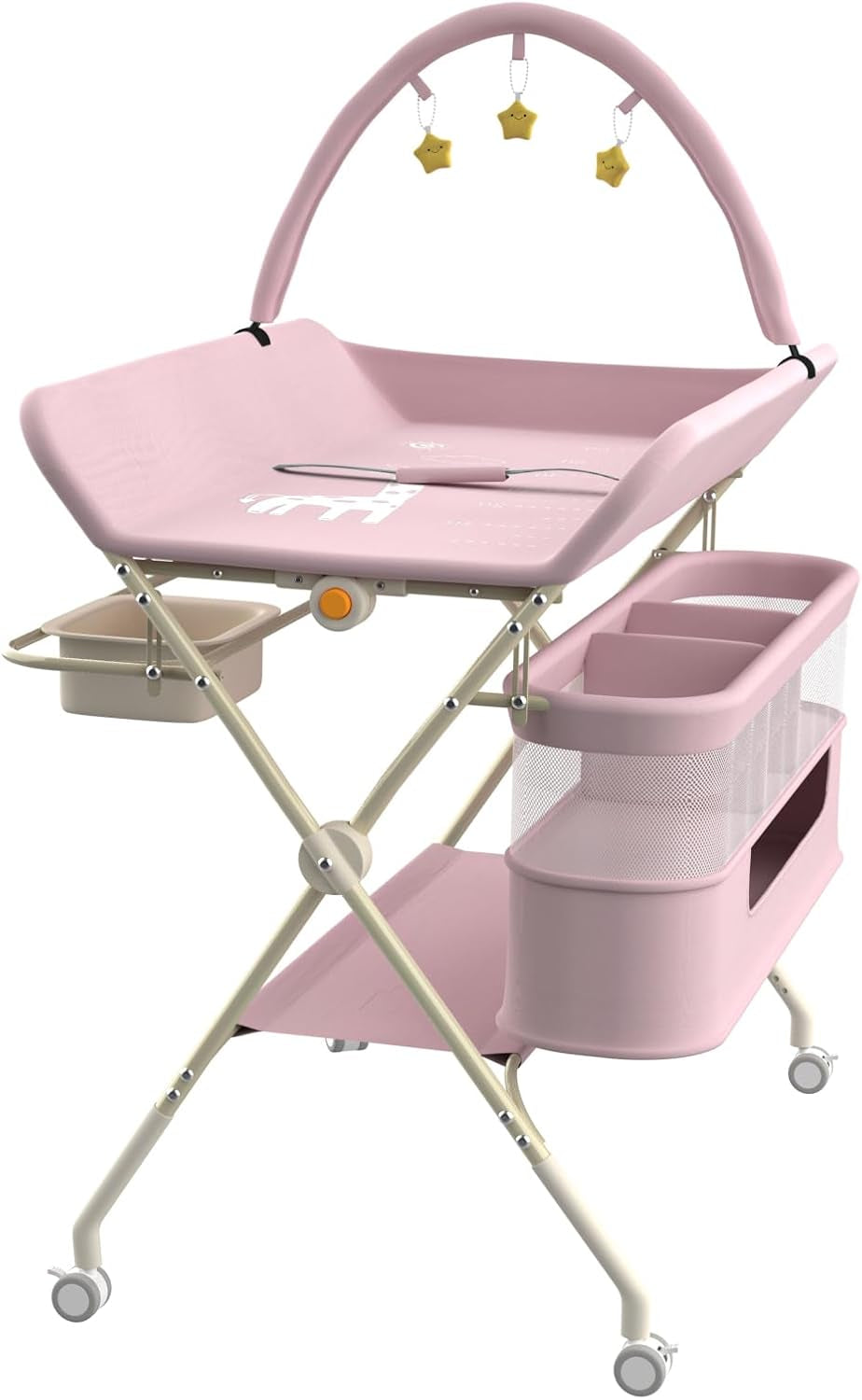 Homewell Klappbare Baby Wickelkommode mit 5 Höhen – tragbare Wickelstation mit Sicherheitsgurt, Waschbecken & Spielzeugregal (Grün)