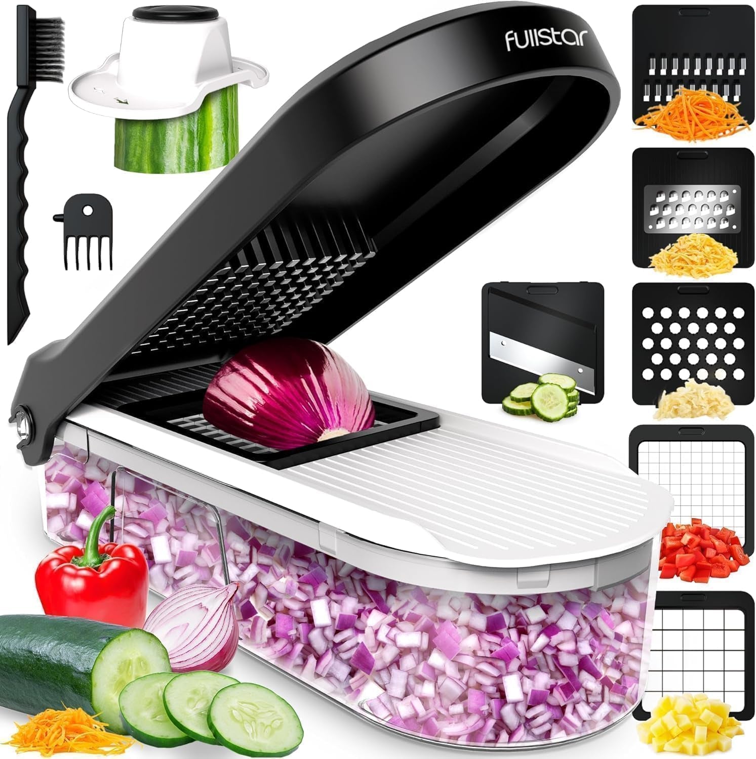 Gemüseschneider Mandoline Gemüsehobel  (6-In-1 Kompakt Schwarz), Nicer Dicer