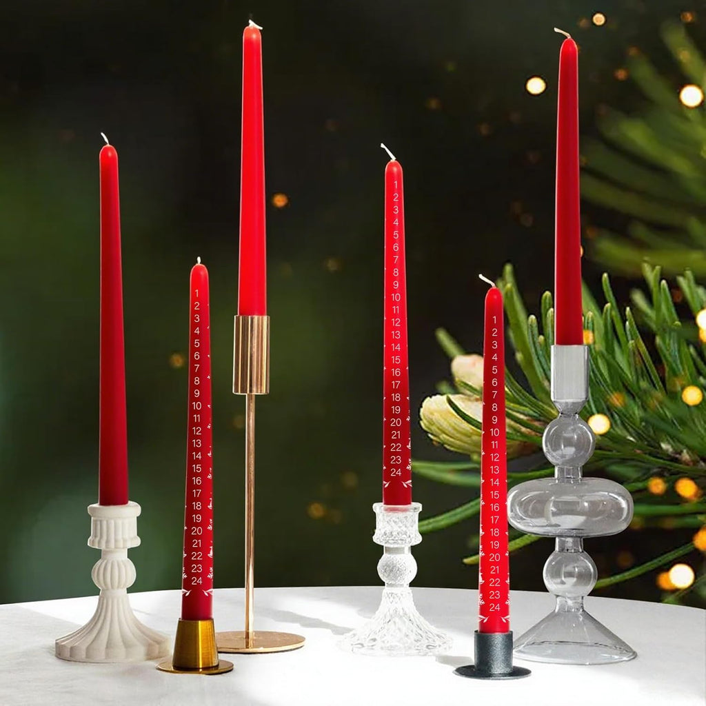  2Pcs Weihnachtskerzen,Kalenderkerze 24 Weihnachten,Präsente Geschenkartikel Handgemachte Adventskalenderkerze in Rot,Weihnachten Als Geschenk Für Freunde Und Familie ﻿