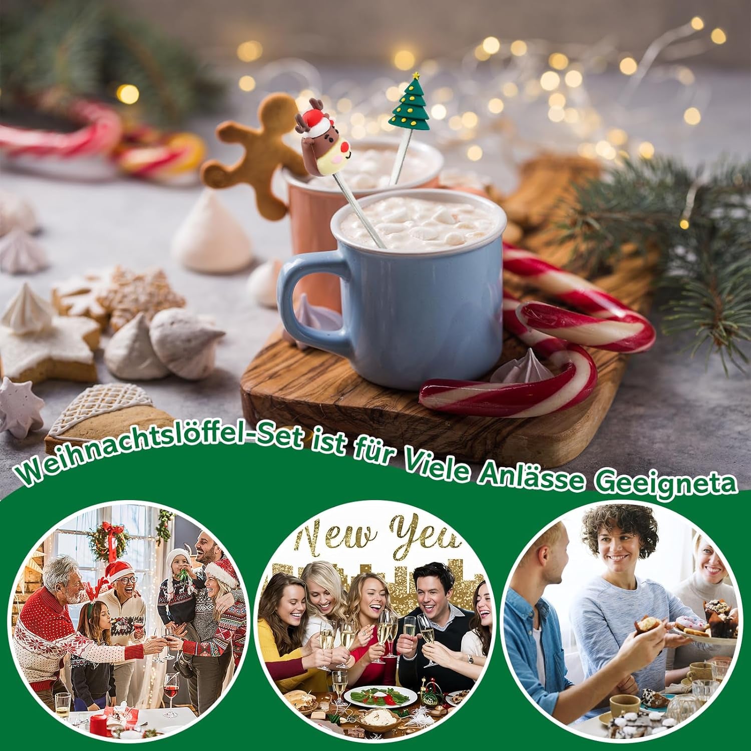 Weihnachtslöffel Set, 6 Stück Weihnachten Teelöffel, Kaffeelöffel Edelstahl, Christmas Spoons, Kaffee Weihnachten Löffel, Weihnachts Espressolöffel, Dessertlöffel Für Party Tischdekorationen
