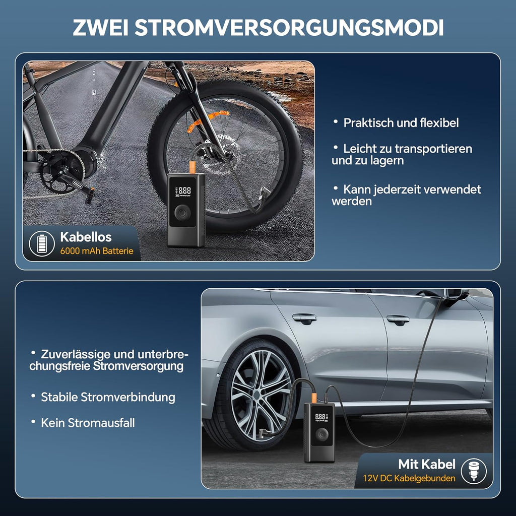 Elektrische Akku Fahrradpumpe – 150 PSI, Auto/Motorrad/Ball-Pumpe