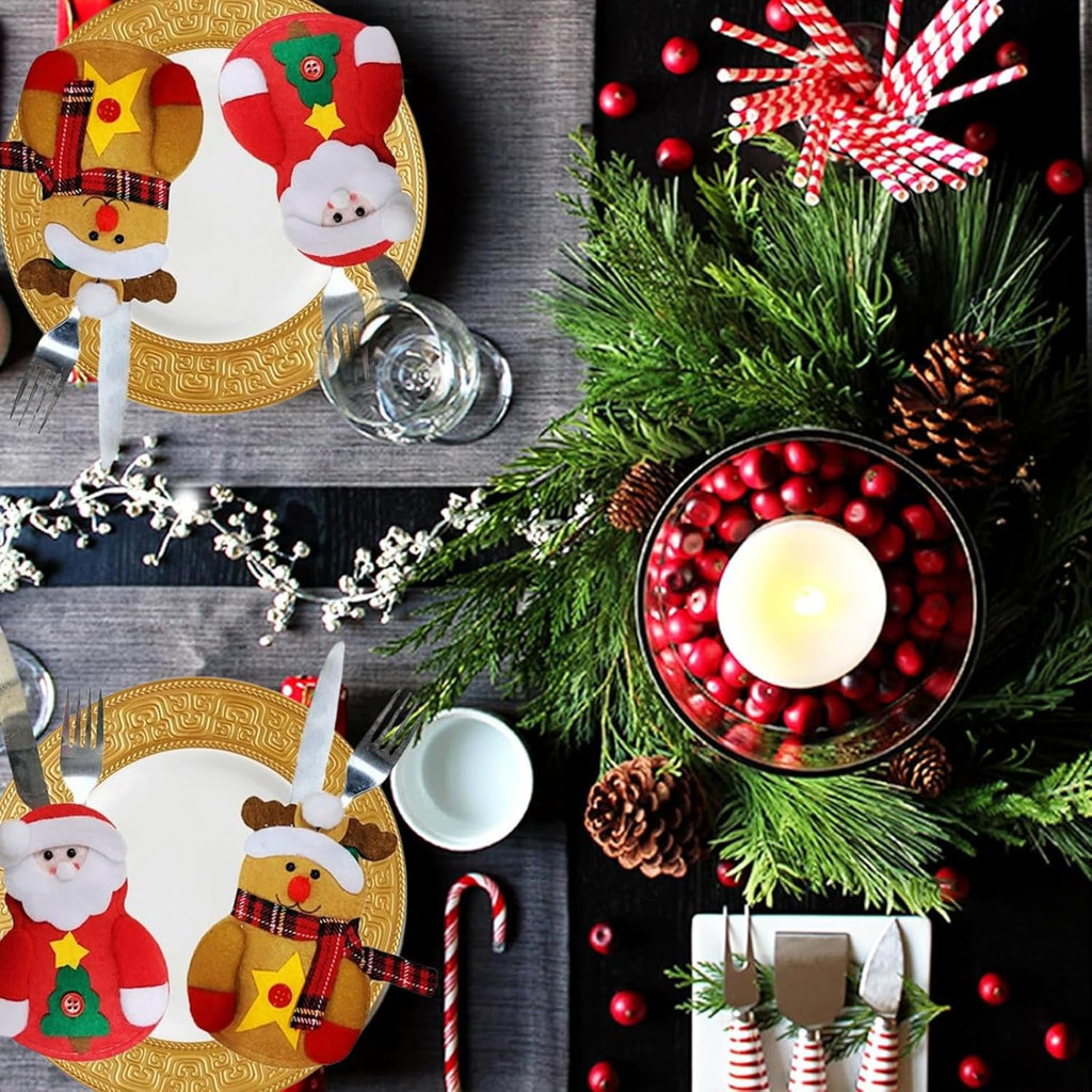 8 Stück Bestecktasche Weihnachten Geschirrschutz Besteckhalter Weihnachten 3D-Stereo Weihnachtstisch Deko Weihnachtsmann Schneemann Elch Weihnachtstischdeko Für Weihnachtsfeier