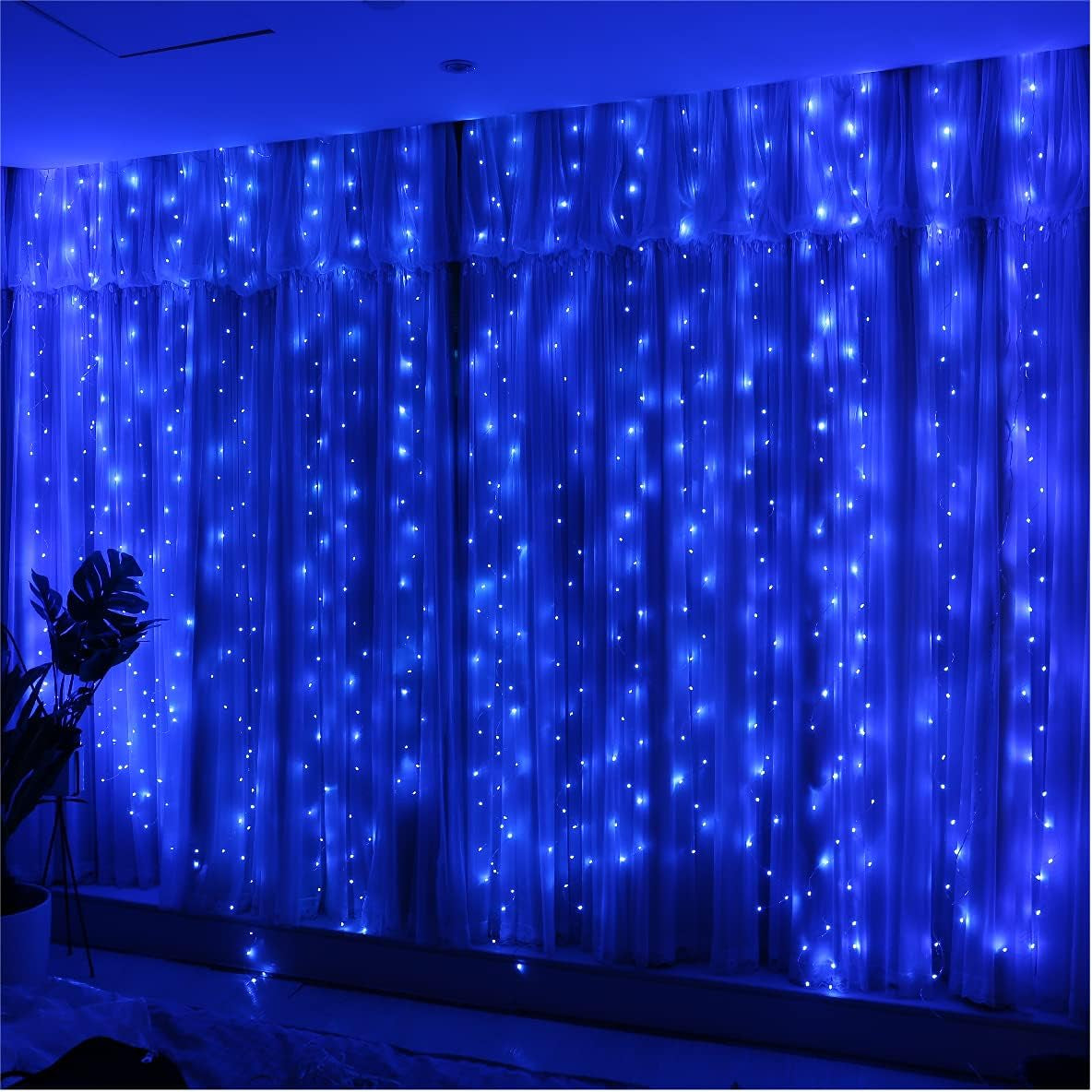 HXWEIYE 300LED Lichtervorhang Warmweiß, 3Mx3M Lichterkettenvorhang USB 8 Modi LED Lichterkette Mit 12 Haken Fernbedienung Timer Verstellbare Helligkeit Für Weihnachten Party Innen Und Außen Deko