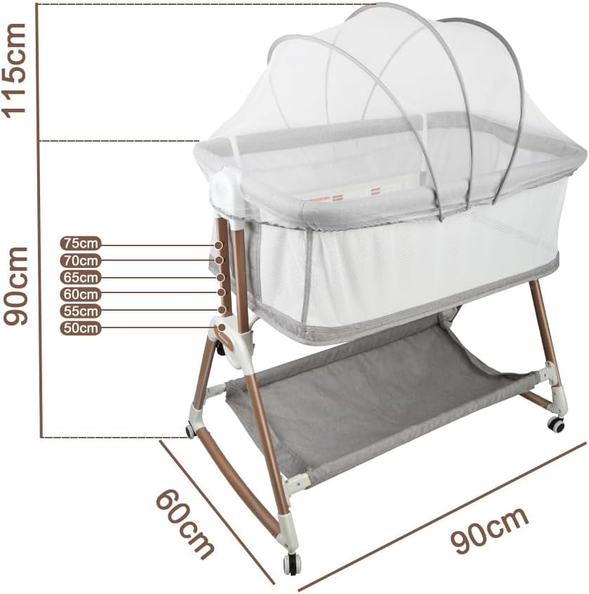 Kedia Babywiege mit Moskitonetz – höhenverstellbares Babybett & Reisebett mit Rollen (90×60×90–115cm)