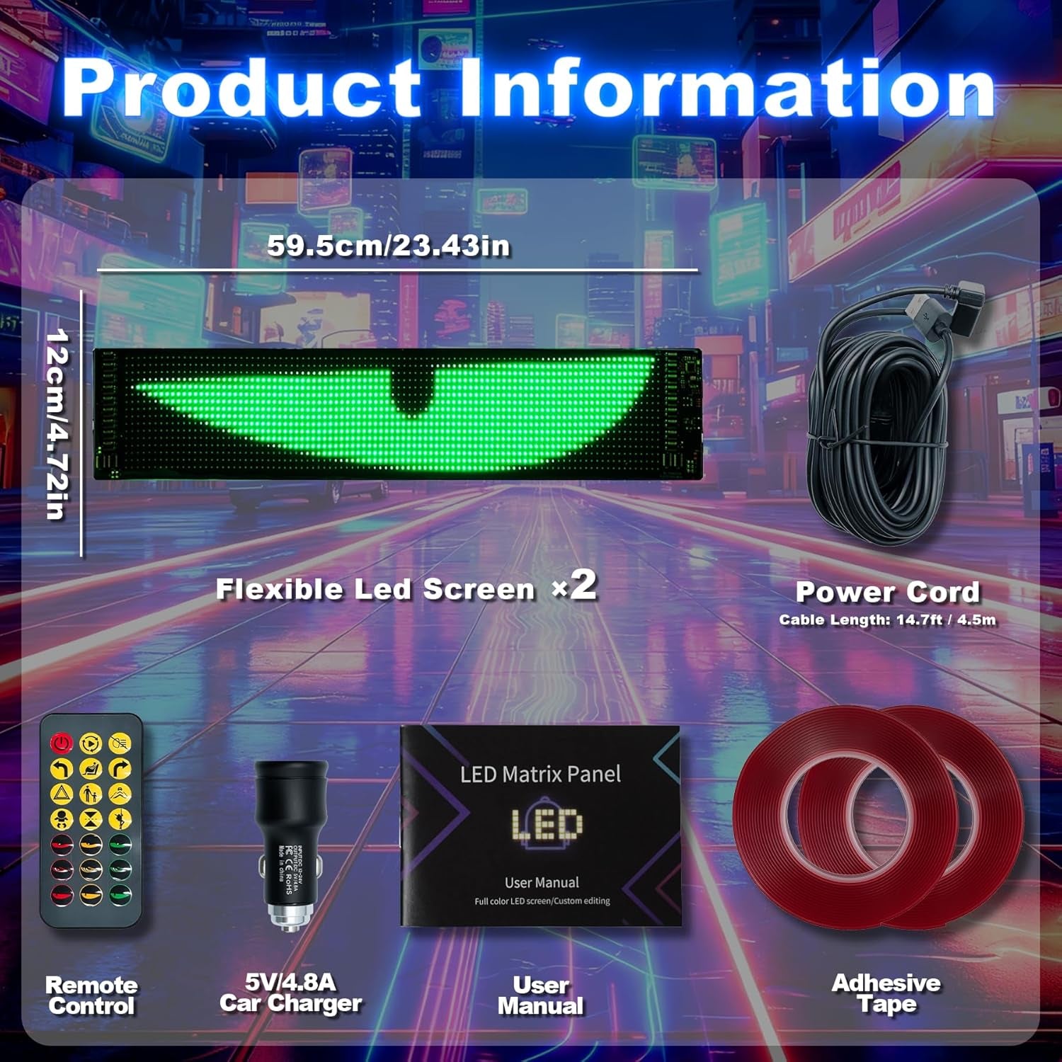 Devil Eyes LED Laufschrift – Programmierbar, Flexibel, 2er Set, 12×59,5 cm