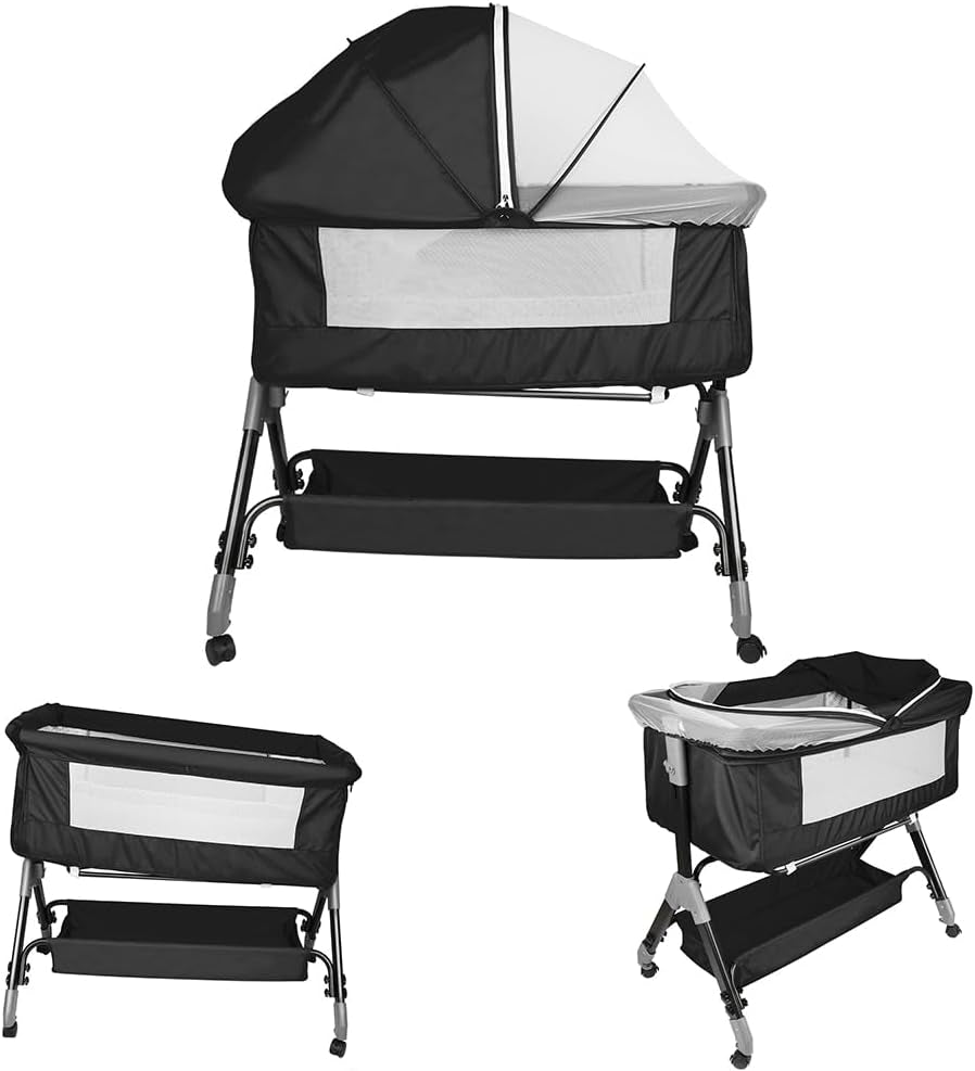 Kedia Babywiege mit Moskitonetz – höhenverstellbares Babybett & Reisebett mit Rollen (90×60×90–115cm)