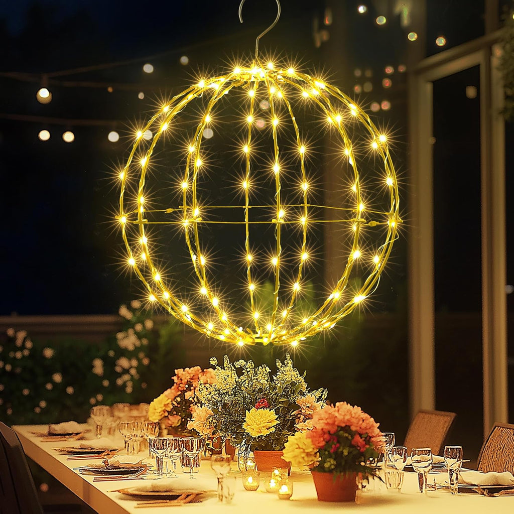 Joomer Weihnachtsbeleuchtung Außen Batterie Hängende LED Kugel Lichter Timer 33Cm 144 LED Und 28Cm 120 LED Leuchtkugel Weihnachtsdeko Außen 8 Modi Wasserdichte Für Garten Party Innen(2 Stück,Warmweiß)