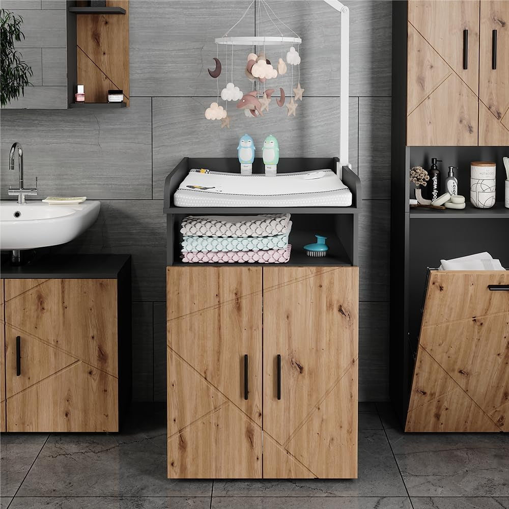 Vicco Wickelkommode „Irma“ mit Wickelaufsatz – Anthrazit/Artisan (60×97cm)