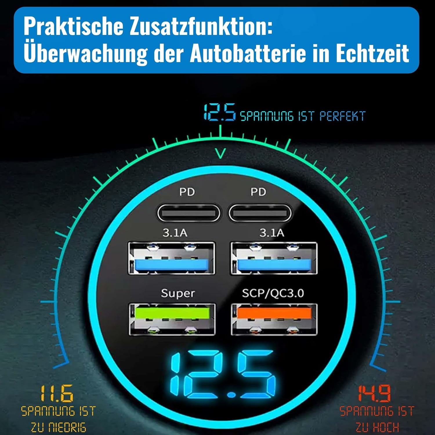 100W Auto Ladegerät – USB-C/USB, PD & QC3.0, Für iPhone & Samsung