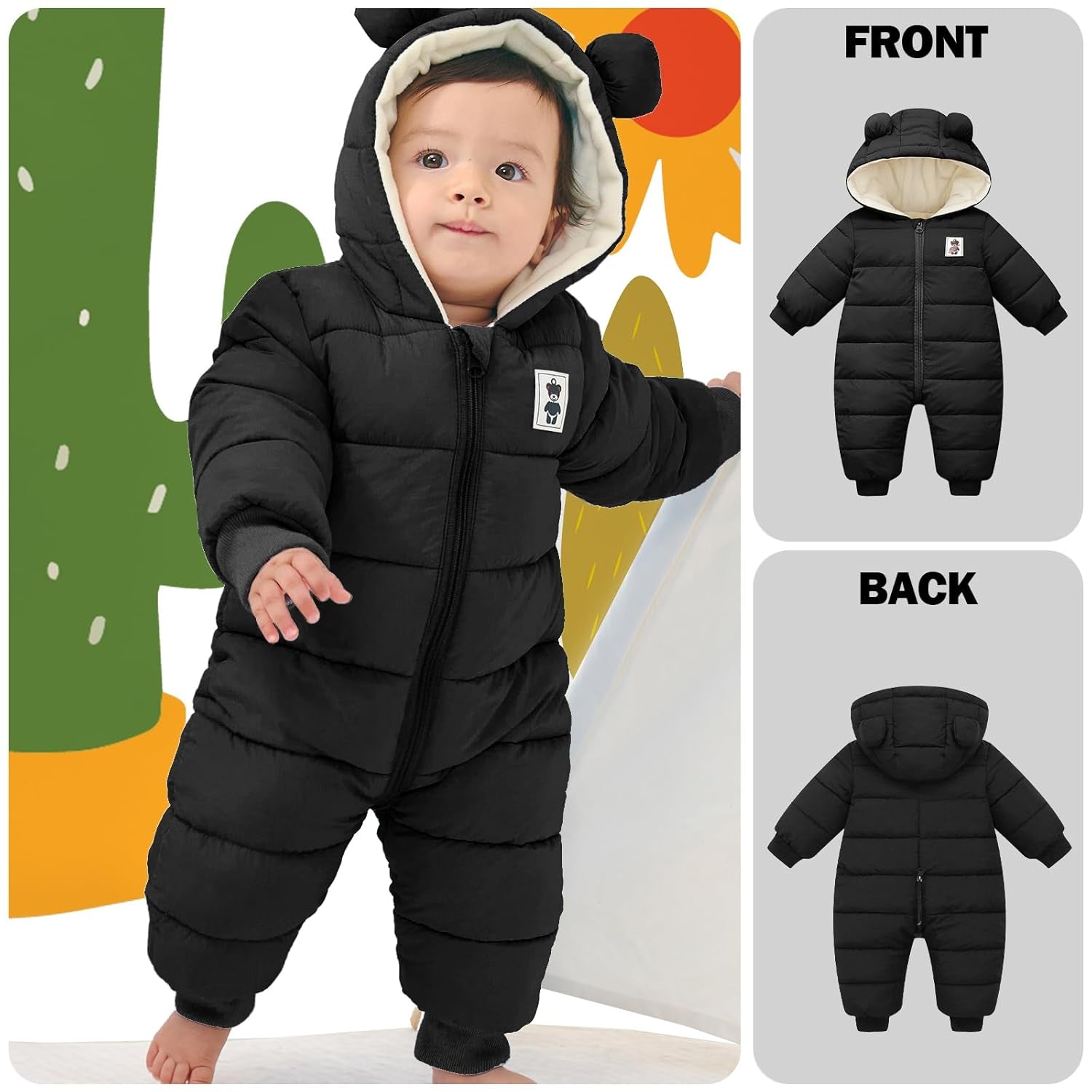 Baby Winter Overall mit Kapuze – warmer Schnee-Strampler für Jungen & Mädchen (3–6 Monate)