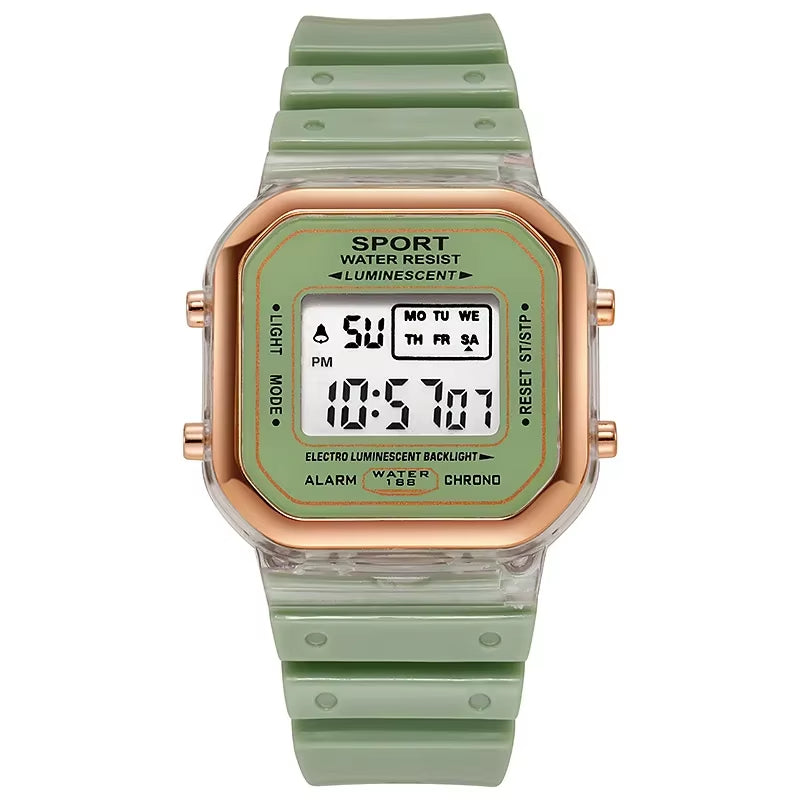 Fashion Brand Student Transparent Electronic Watch Candy Multicolor LED Waterproof 