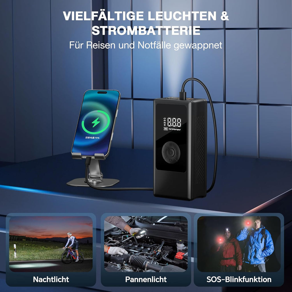 Elektrische Akku Fahrradpumpe – 150 PSI, Auto/Motorrad/Ball-Pumpe