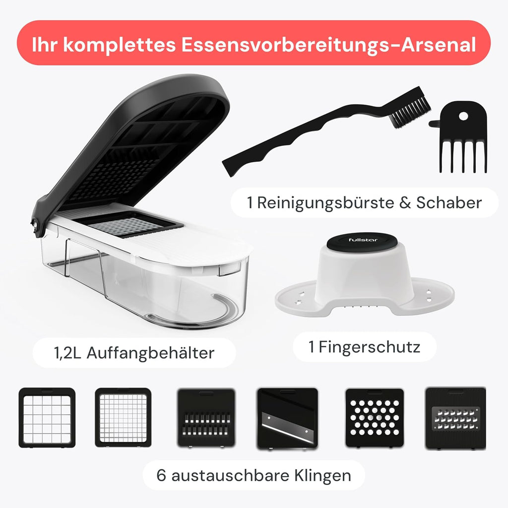 Gemüseschneider Mandoline Gemüsehobel  (6-In-1 Kompakt Schwarz), Nicer Dicer