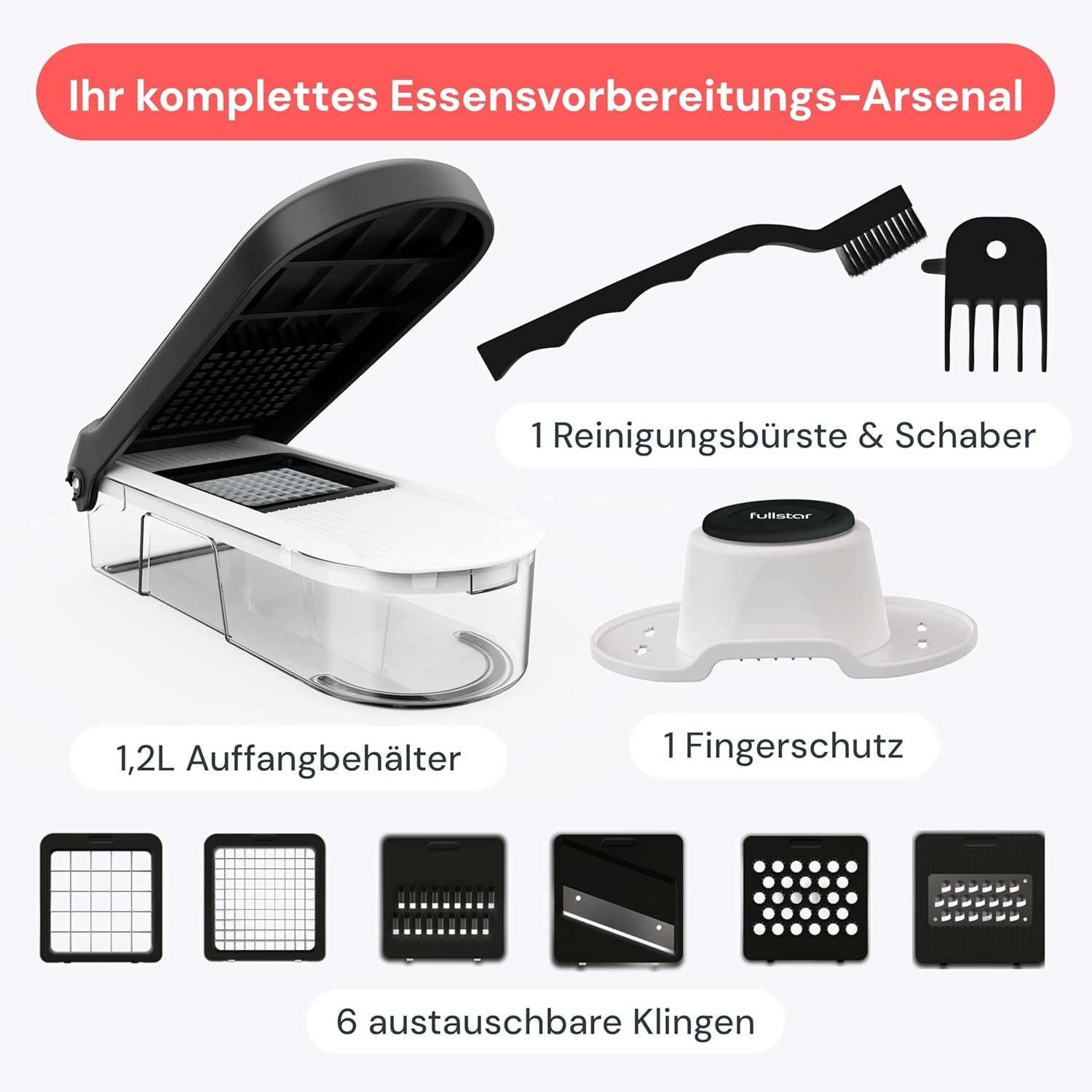 Gemüseschneider Mandoline Gemüsehobel  (6-In-1 Kompakt Schwarz), Nicer Dicer
