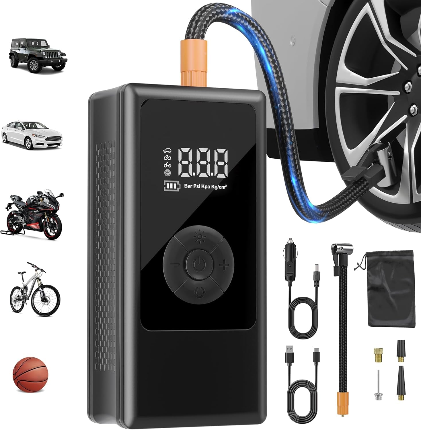 Elektrische Akku Fahrradpumpe – 150 PSI, Auto/Motorrad/Ball-Pumpe