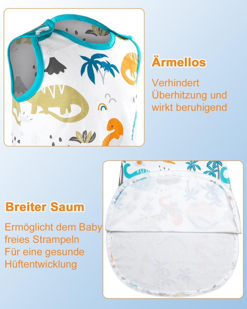Baby Schlafsack 0.5 TOG aus 100% Baumwolle – Ganzjahres Babyschlafsack für Neugeborene & Kinder (XL/90cm)