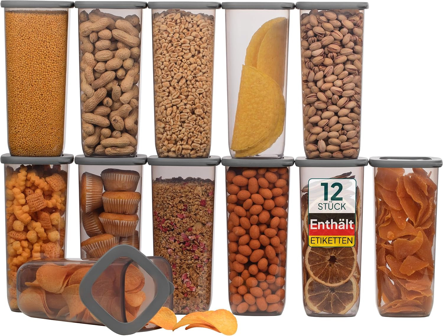 Uandu Vorratsdosen Mit Deckel Luftdicht - 12Er Vorratsbehälter Set  Vorratsdosen Für Alle Trockenen Lebensmittel