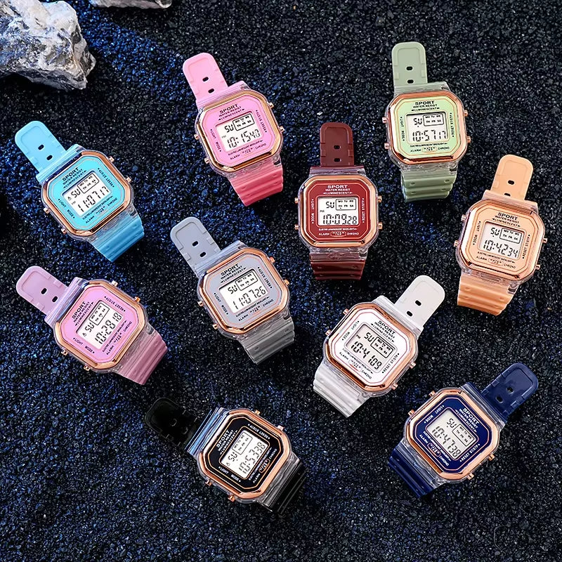 Fashion Brand Student Transparent Electronic Watch Candy Multicolor LED Ladies Sports Waterproof Wirstwatch Clock Gift Relógio