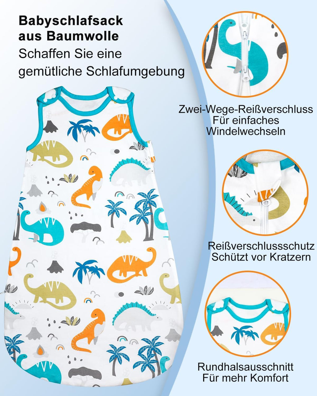 Baby Schlafsack 0.5 TOG aus 100% Baumwolle – Ganzjahres Babyschlafsack für Neugeborene & Kinder (XL/90cm)