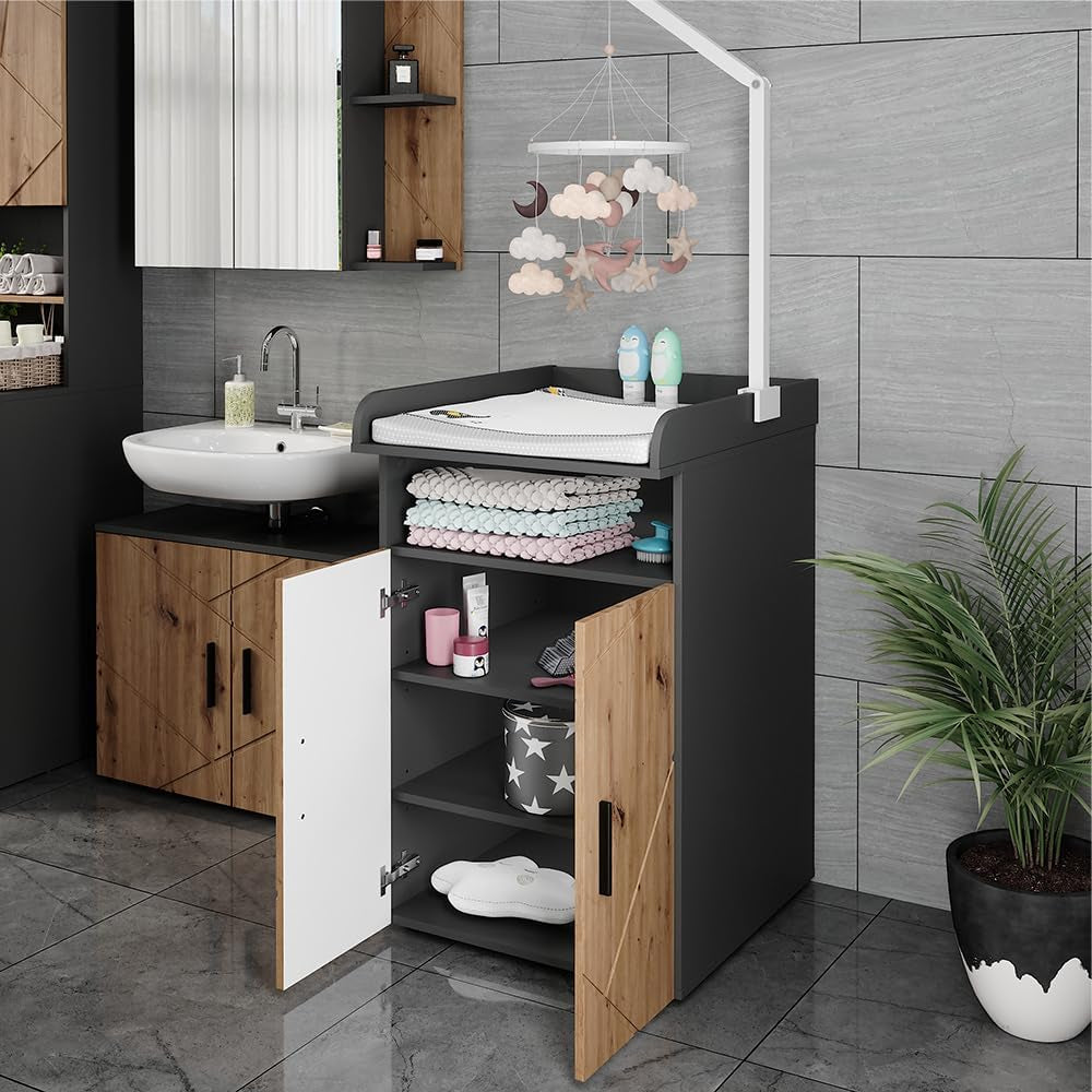 Vicco Wickelkommode „Irma“ mit Wickelaufsatz – Anthrazit/Artisan (60×97cm)