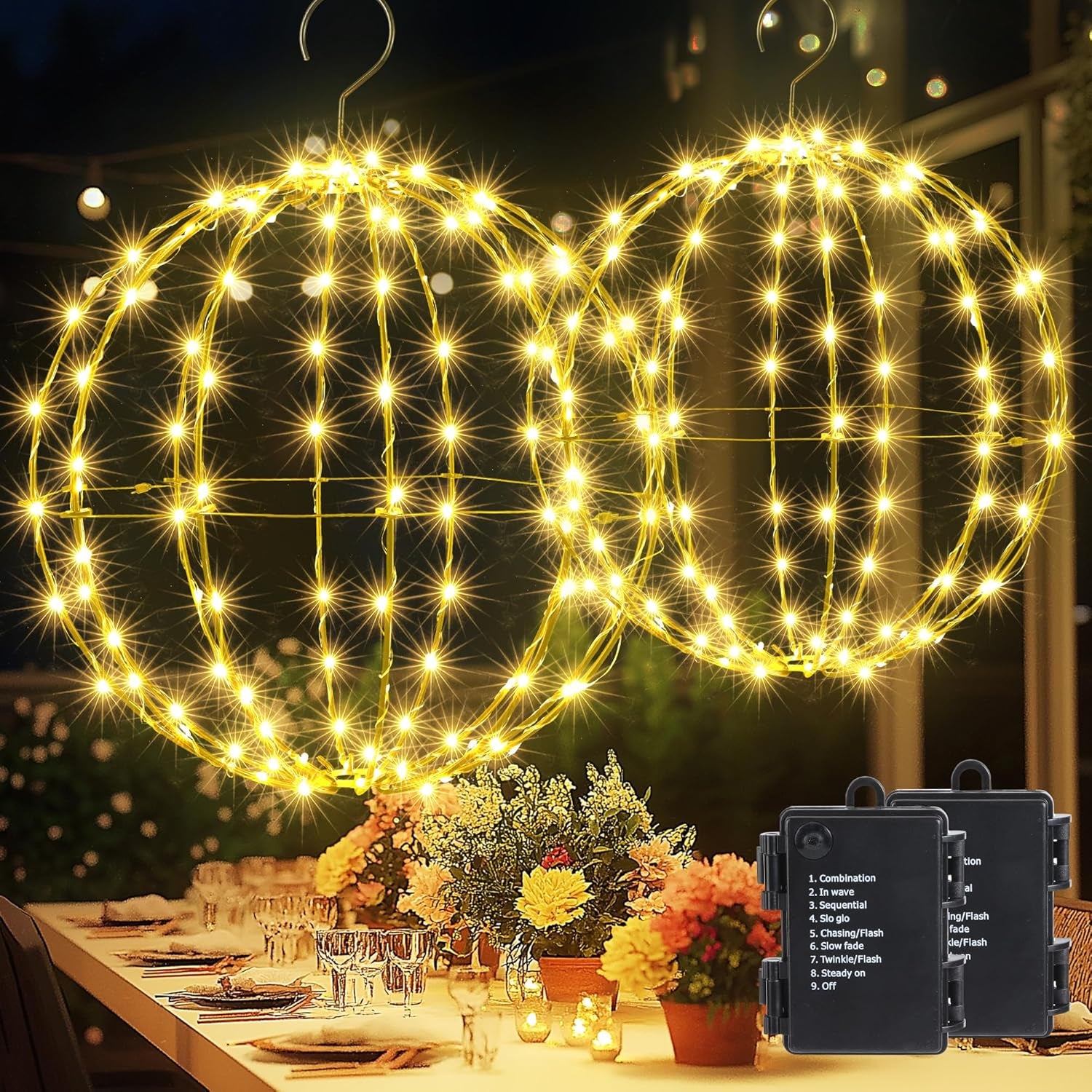 Joomer Weihnachtsbeleuchtung Außen Batterie Hängende LED Kugel Lichter Timer 33Cm 144 LED Und 28Cm 120 LED Leuchtkugel Weihnachtsdeko Außen 8 Modi Wasserdichte Für Garten Party Innen(2 Stück,Warmweiß)
