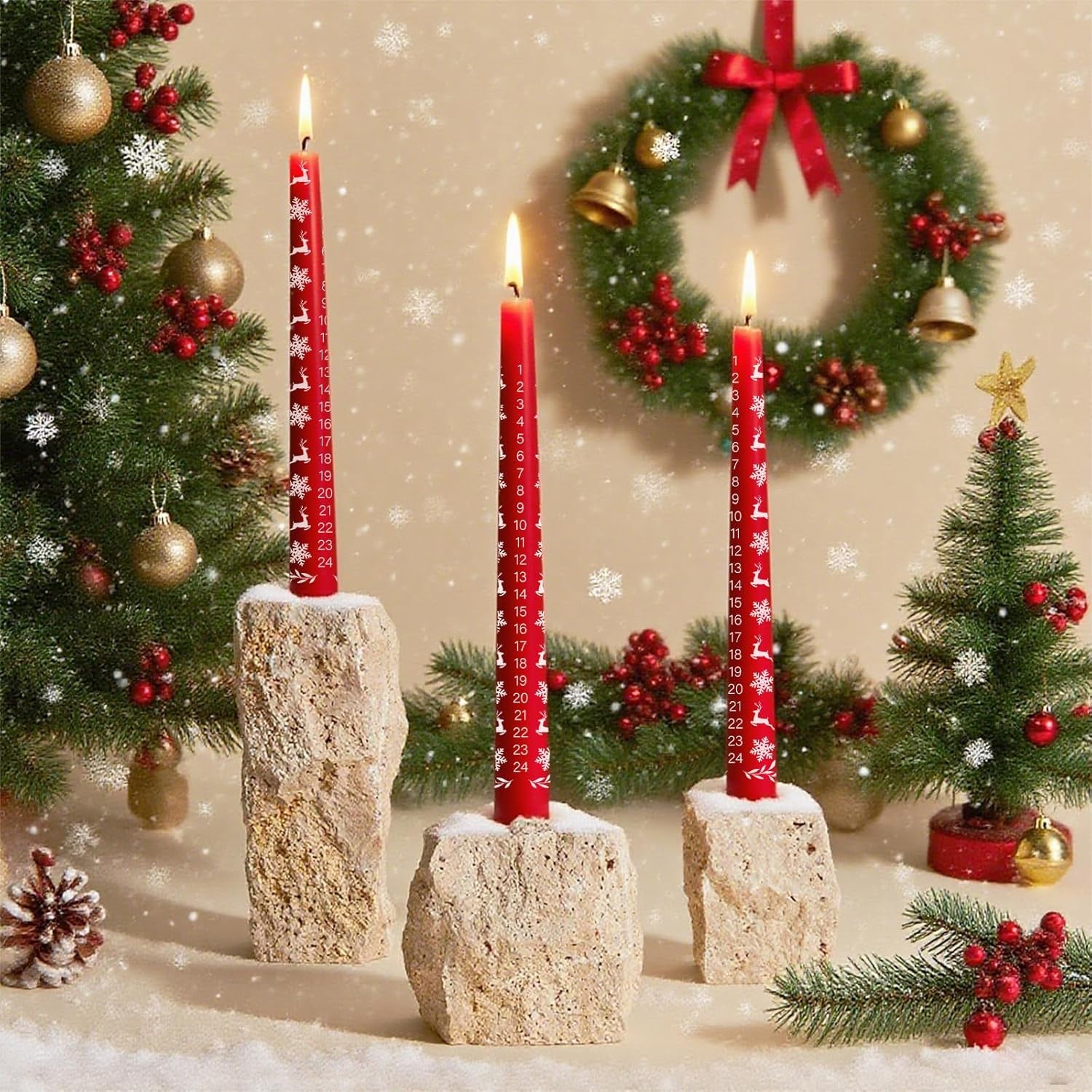  2Pcs Weihnachtskerzen,Kalenderkerze 24 Weihnachten,Präsente Geschenkartikel Handgemachte Adventskalenderkerze in Rot,Weihnachten Als Geschenk Für Freunde Und Familie ﻿