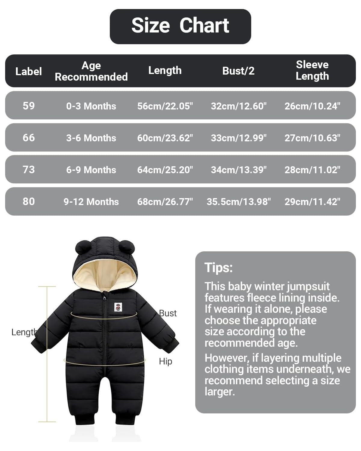 Baby Winter Overall mit Kapuze – warmer Schnee-Strampler für Jungen & Mädchen (3–6 Monate)