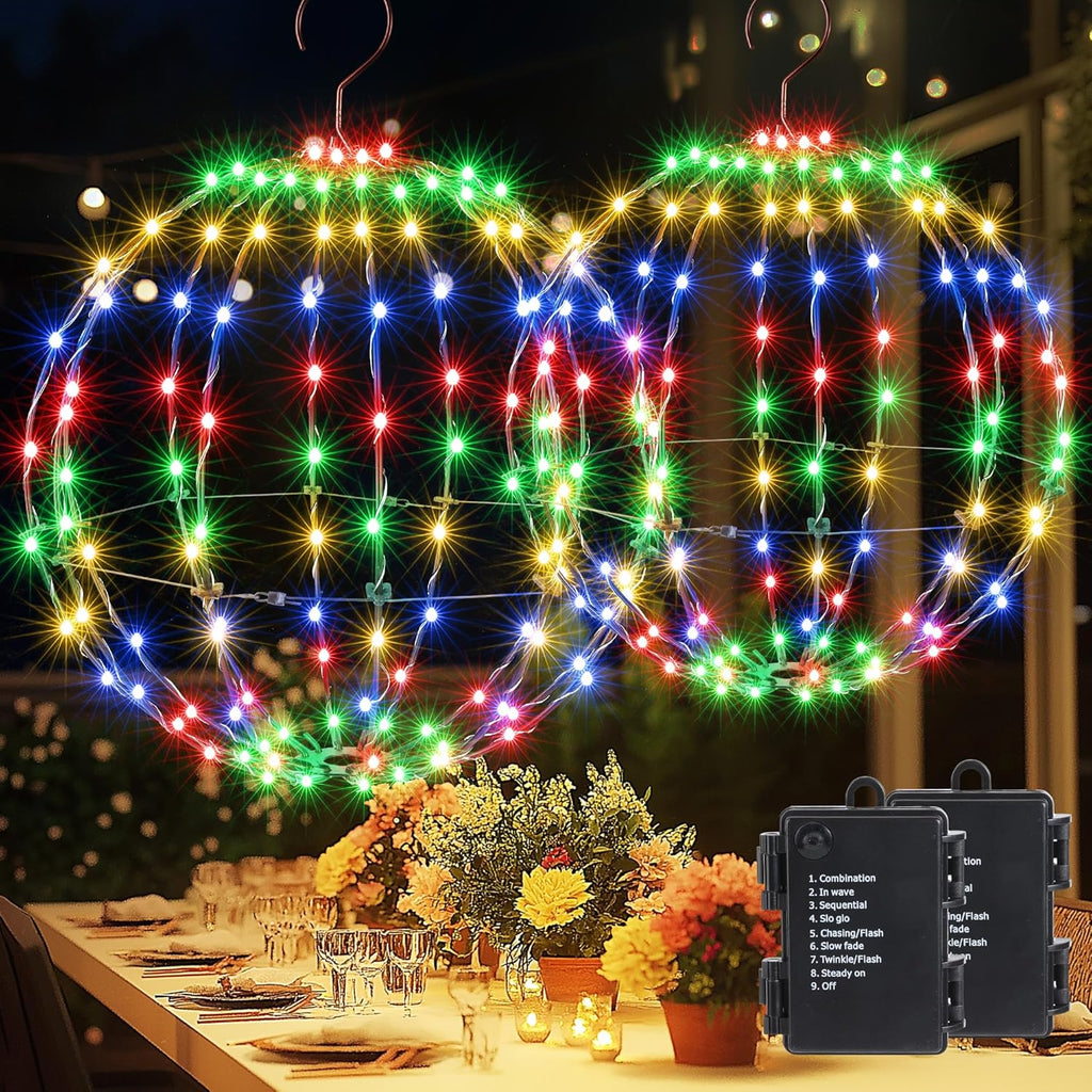 Joomer Weihnachtsbeleuchtung Außen Batterie Hängende LED Kugel Lichter Timer 33Cm 144 LED Und 28Cm 120 LED Leuchtkugel Weihnachtsdeko Außen 8 Modi Wasserdichte Für Garten Party Innen(2 Stück,Warmweiß)