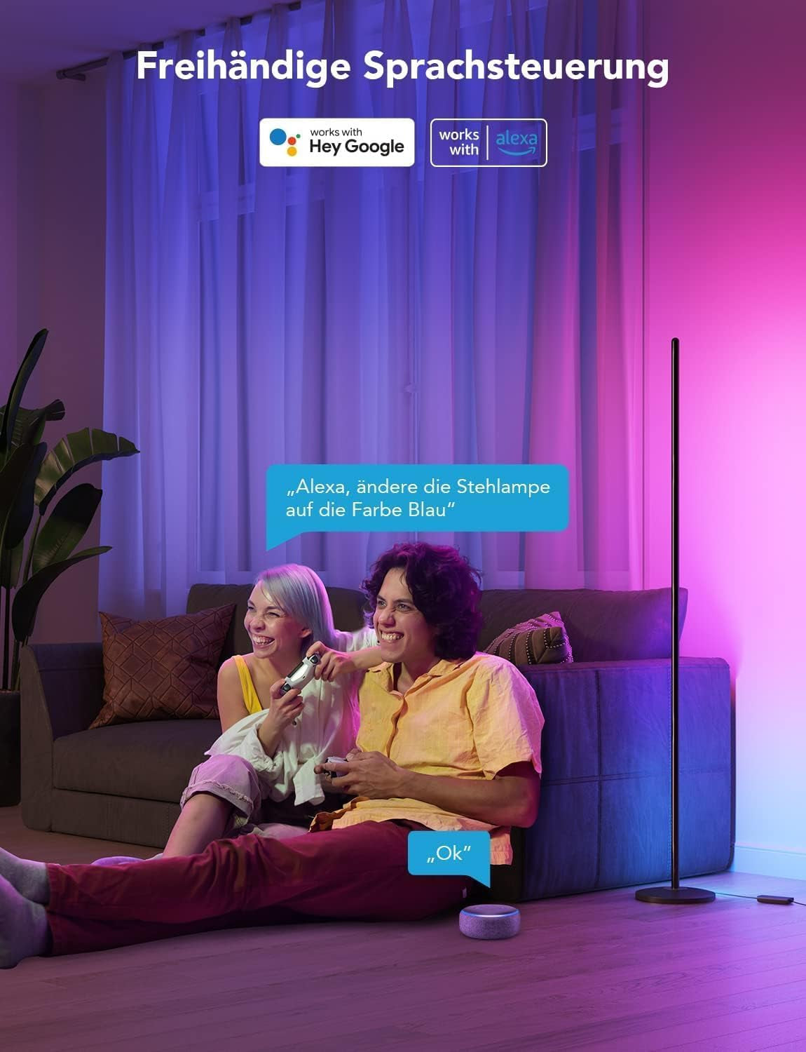 Govee RGBIC LED Stehlampe Wohnzimmer, Wifi Stehlampe Dimmbar