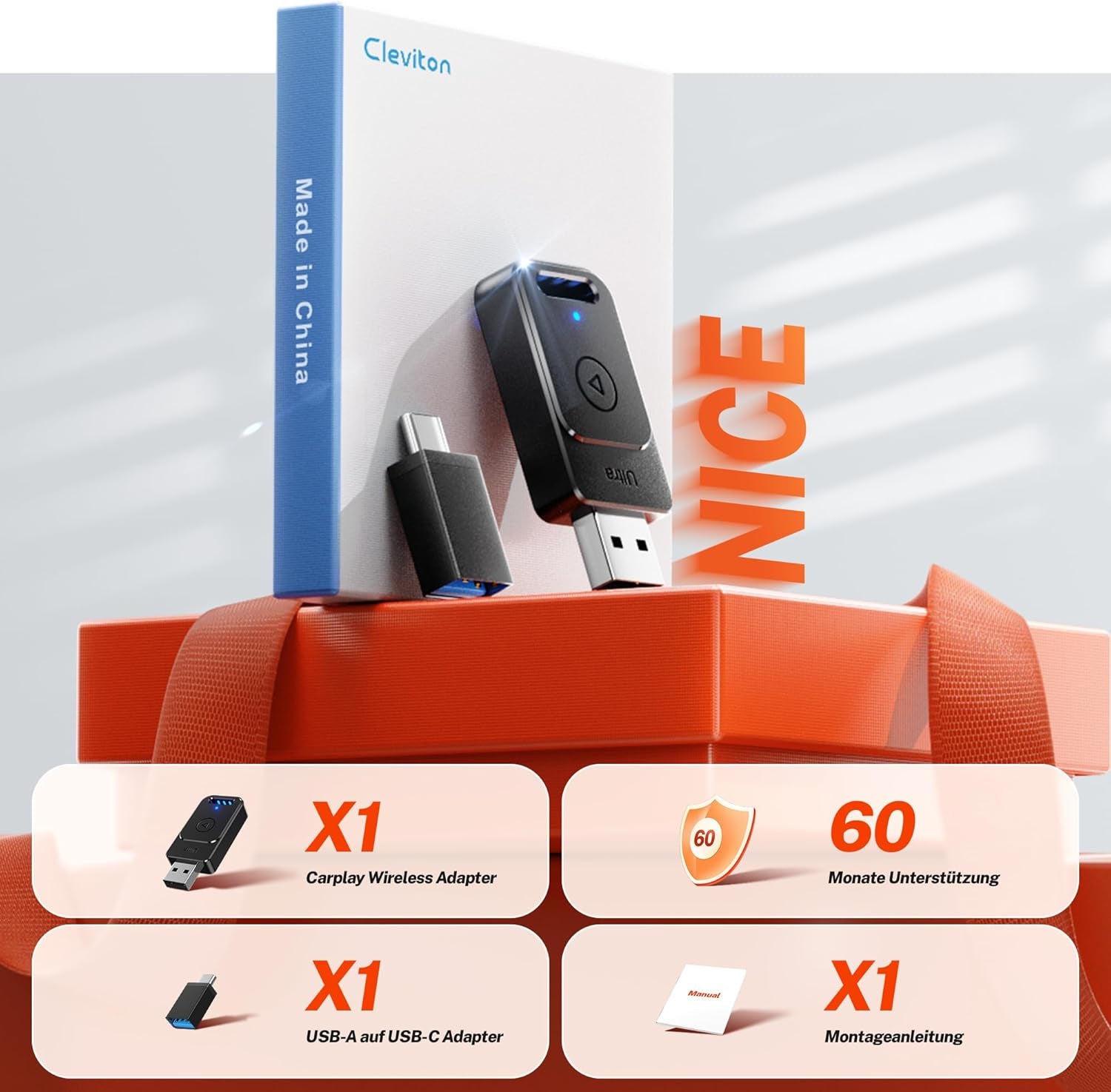 Premium Wireless CarPlay Dongle 2025 – Extra Schnell, Verzögerungsfrei, USB-A/C