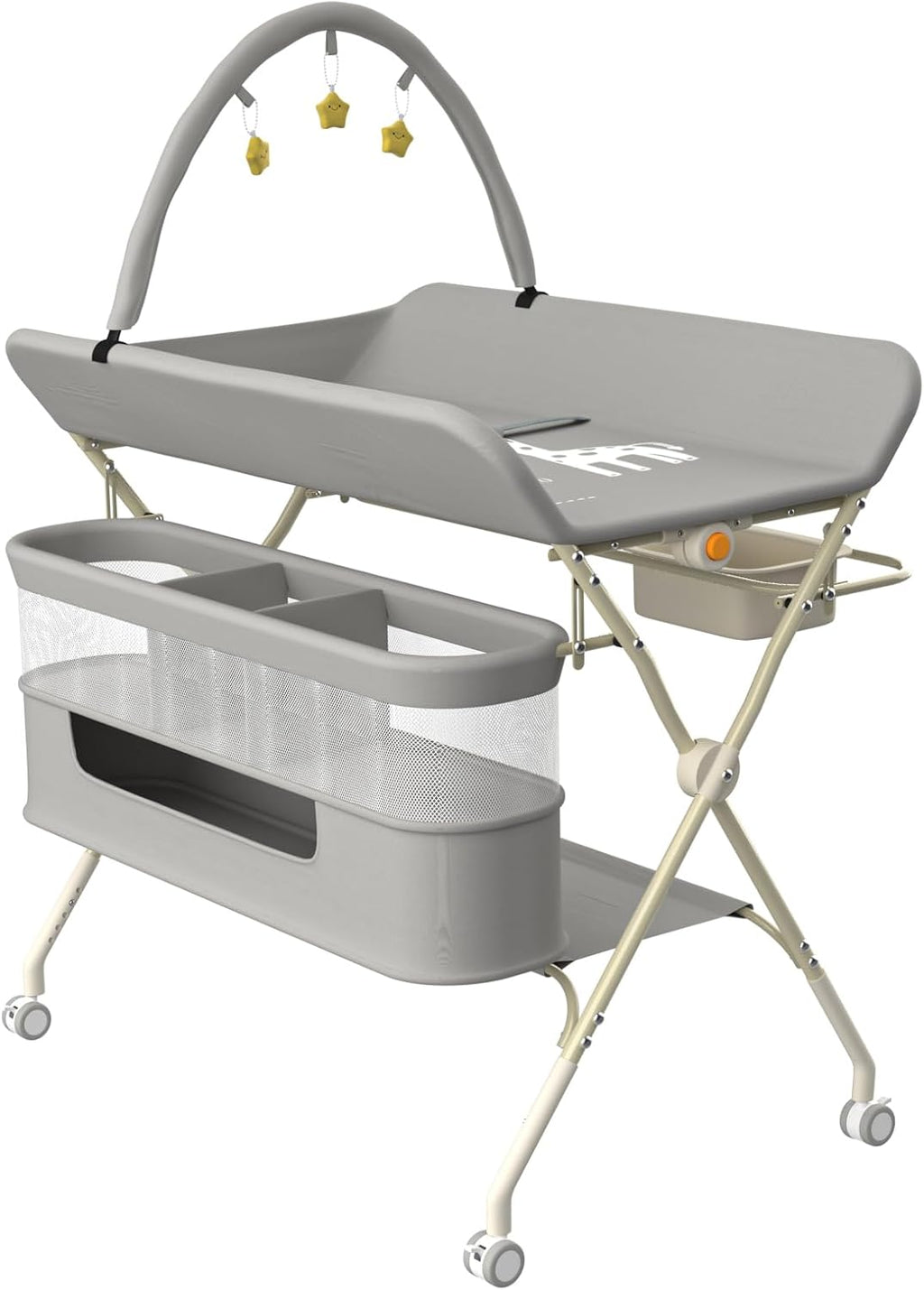 Homewell Klappbare Baby Wickelkommode mit 5 Höhen – tragbare Wickelstation mit Sicherheitsgurt, Waschbecken & Spielzeugregal (Grün)