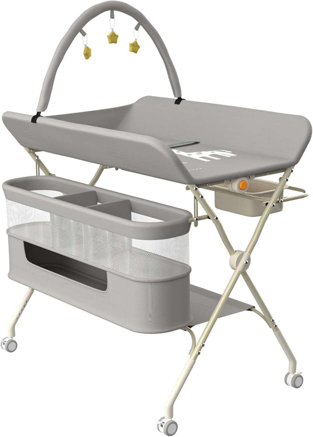 Homewell Klappbare Baby Wickelkommode mit 5 Höhen – tragbare Wickelstation mit Sicherheitsgurt, Waschbecken & Spielzeugregal (Grün)