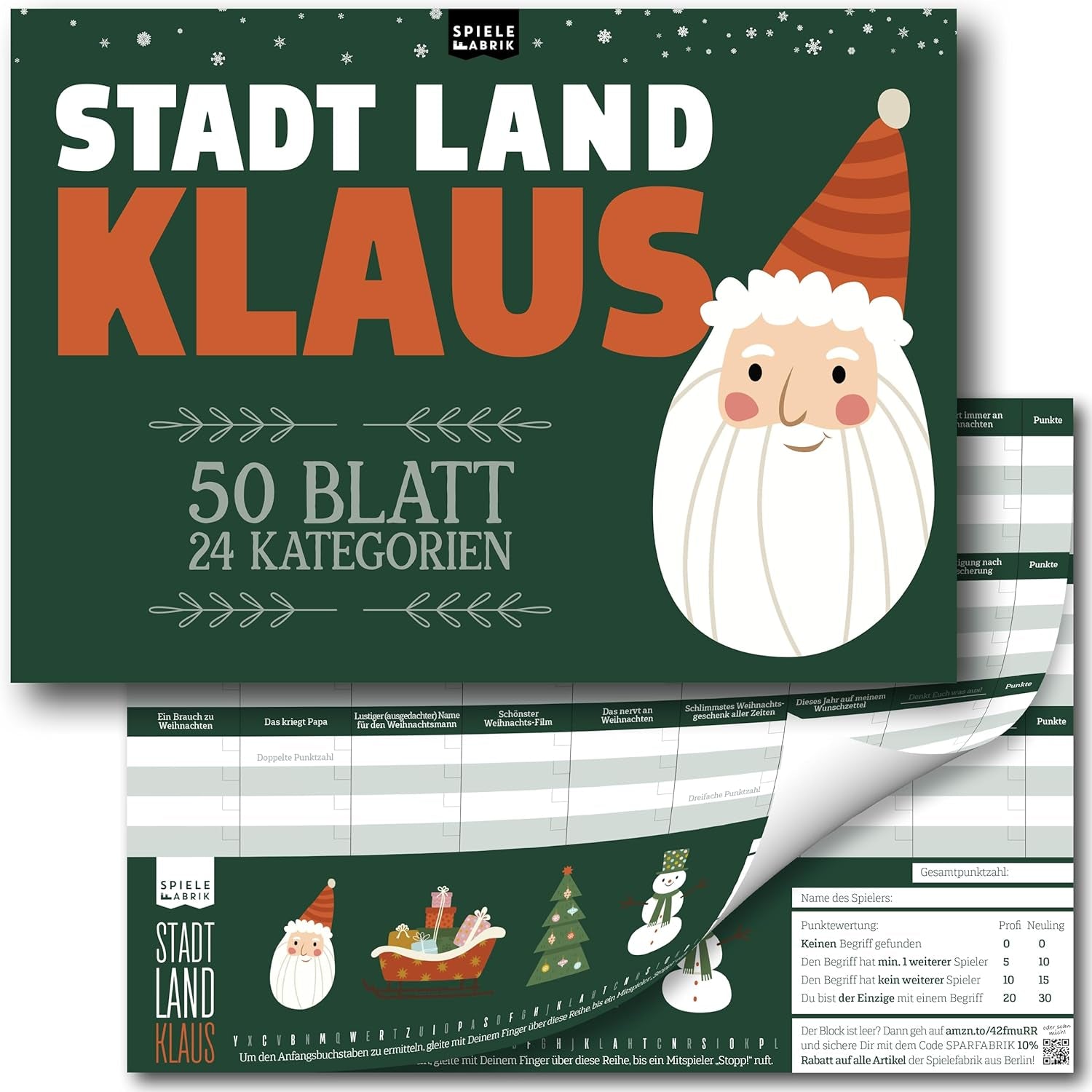 Stadt, Land, Klaus | Lustiges Ratespiel Für Weihnachten Mit 24 Xmas-Kategorien | Familienspiel Partyspiel Zur Weihnachtszeit | Geschenk-Idee Nikolaus | DIN A4-Block | 50 Blatt