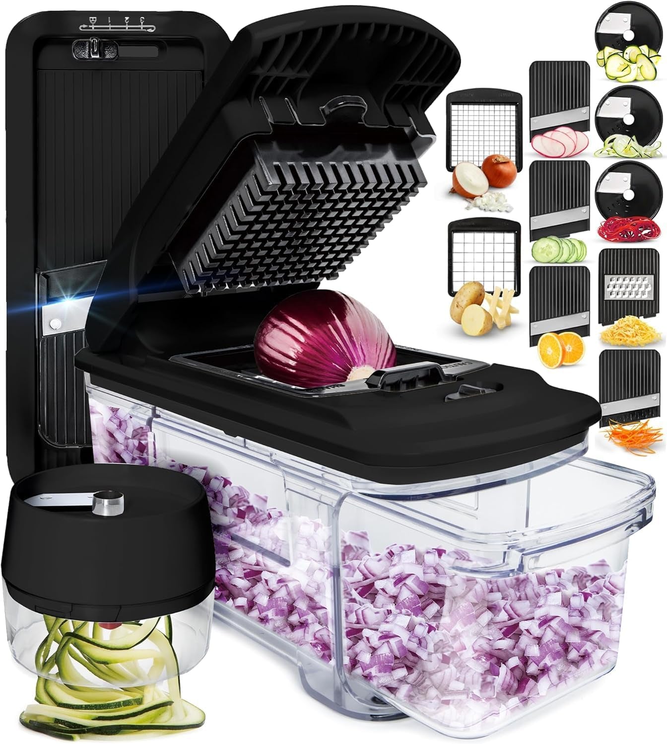Gemüseschneider Mandoline Gemüsehobel  (6-In-1 Kompakt Schwarz), Nicer Dicer