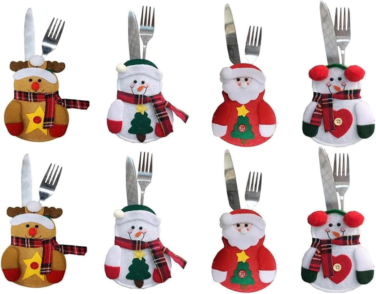 8 Stück Bestecktasche Weihnachten Geschirrschutz Besteckhalter Weihnachten 3D-Stereo Weihnachtstisch Deko Weihnachtsmann Schneemann Elch Weihnachtstischdeko Für Weihnachtsfeier