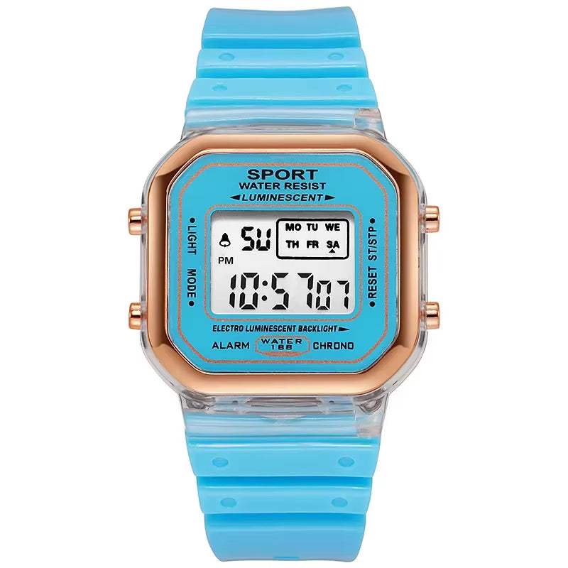 Fashion Brand Student Transparent Electronic Watch Candy Multicolor LED  Waterproof 