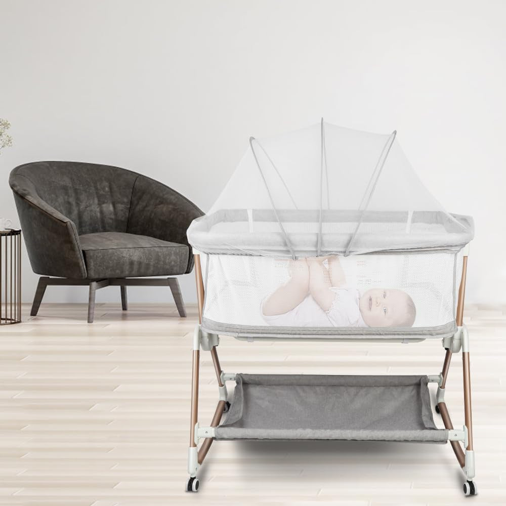 Kedia Babywiege mit Moskitonetz – höhenverstellbares Babybett & Reisebett mit Rollen (90×60×90–115cm)