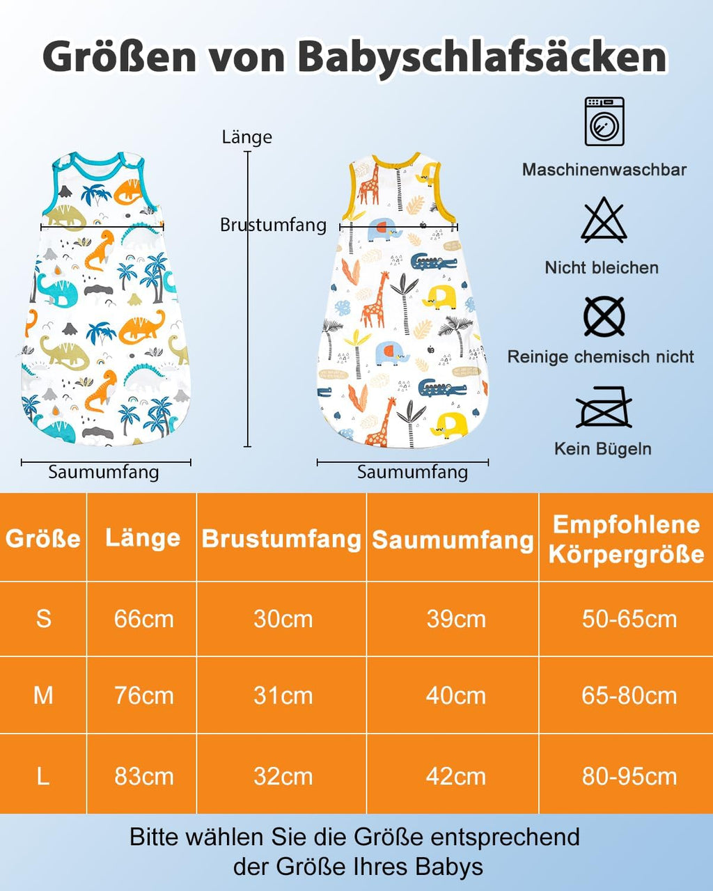 Baby Schlafsack 0.5 TOG aus 100% Baumwolle – Ganzjahres Babyschlafsack für Neugeborene & Kinder (XL/90cm)