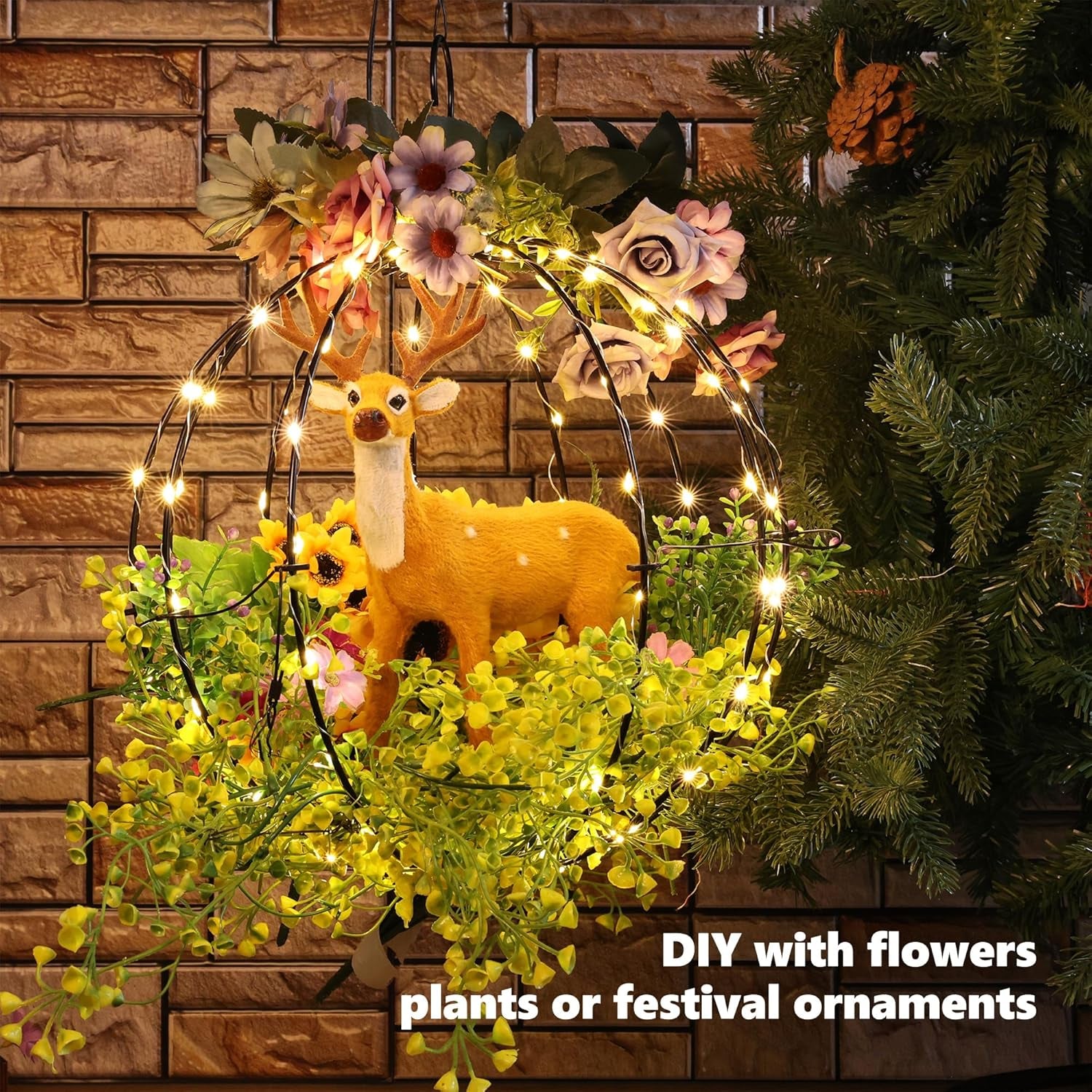 Joomer Weihnachtsbeleuchtung Außen Batterie Hängende LED Kugel Lichter Timer 33Cm 144 LED Und 28Cm 120 LED Leuchtkugel Weihnachtsdeko Außen 8 Modi Wasserdichte Für Garten Party Innen(2 Stück,Warmweiß)