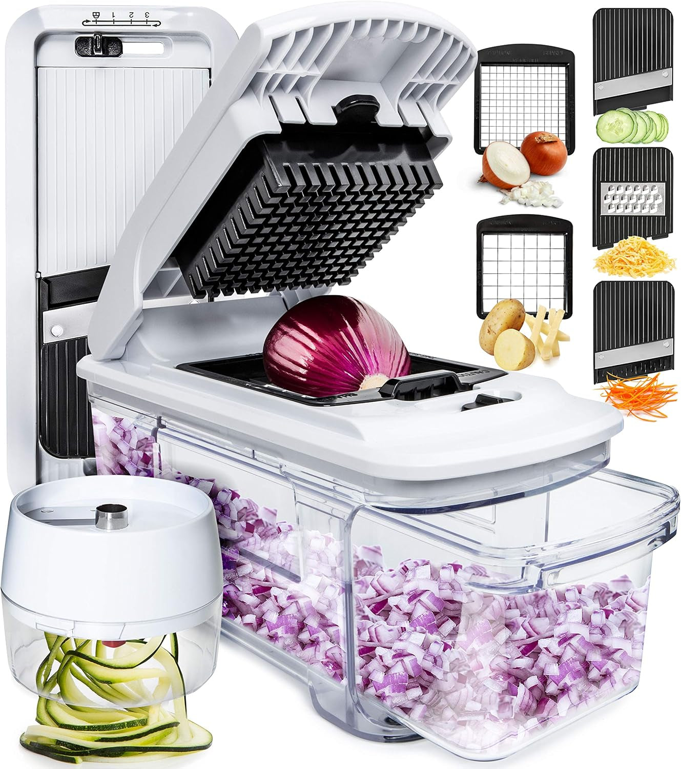 Gemüseschneider Mandoline Gemüsehobel  (6-In-1 Kompakt Schwarz), Nicer Dicer