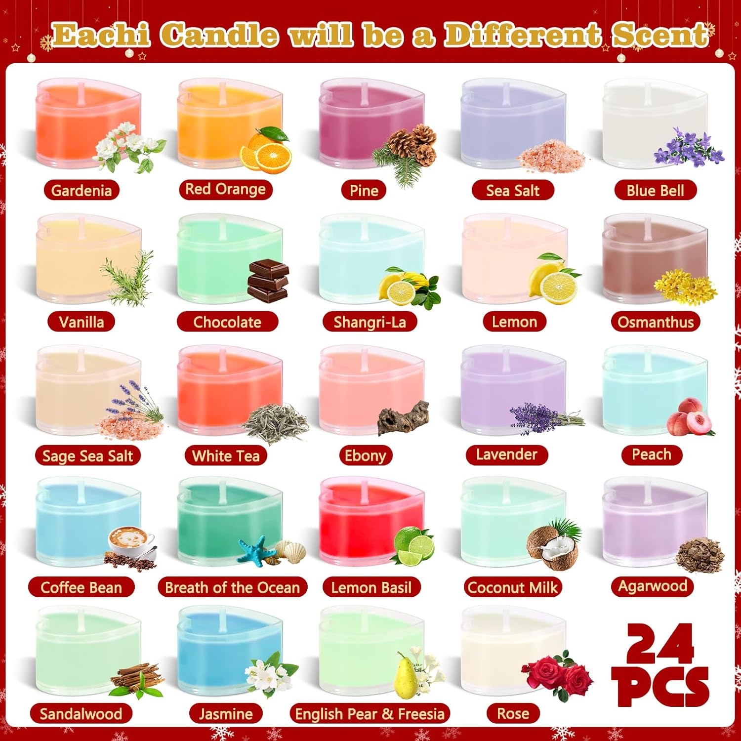 JEDWKFA Adventskalender Duftkerzen, Kerzen Adventskalender 2025, Mit 24 Verschiedenen Teelicht-Duftkerzen, Weihnachtskalender, Advent Calendar, Duftteelichter Weihnachten Geschenkset