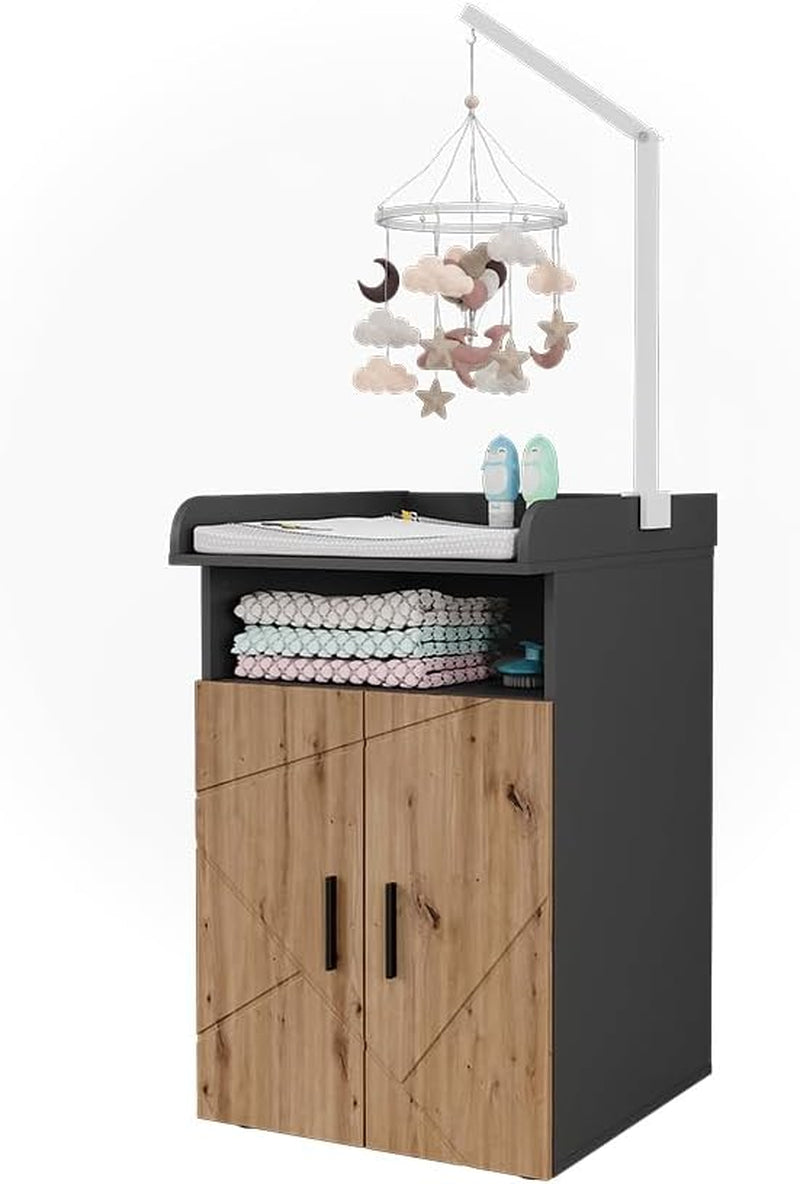 Vicco Wickelkommode „Irma“ mit Wickelaufsatz – Anthrazit/Artisan (60×97cm)