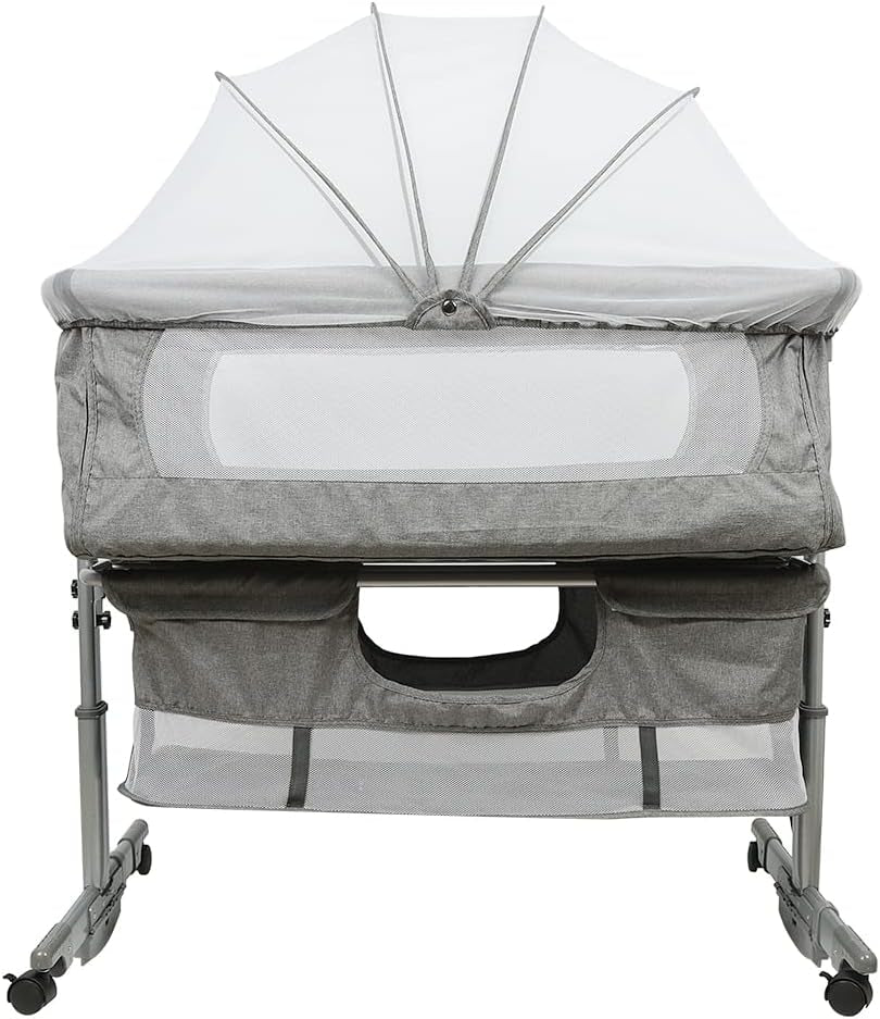 Kedia Babywiege mit Moskitonetz – höhenverstellbares Babybett & Reisebett mit Rollen (90×60×90–115cm)